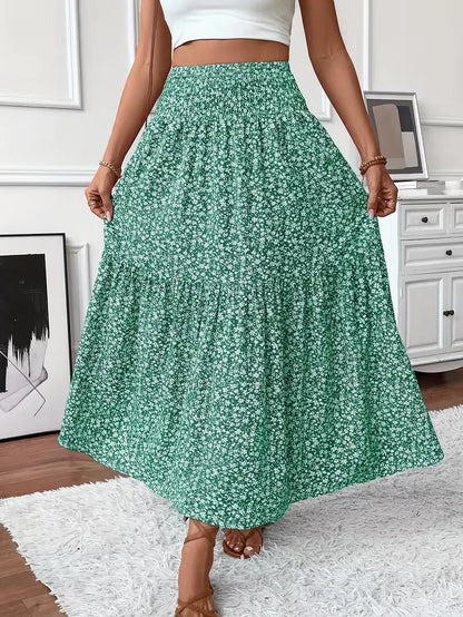Effortless Tiered Maxi Skirt for Women with High Waist Smocked Flowing Boho Style