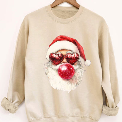 Comfortable Santa Graphic Christmas Tacky Sweater for Women with Crew Neck Long Sleeve Oversized Pullover Style