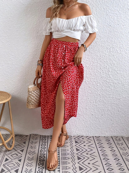 Vivian | Stylish Floral Midi Skirt for Women with Button Front Detail