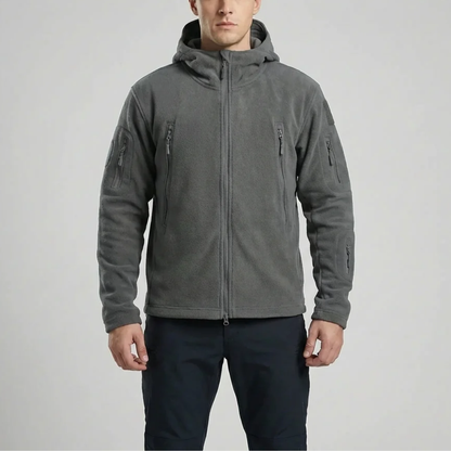 Warm Fleece Jacket for Men with Hooded Collar Long Sleeve Full Zip Tactical Outdoor Style