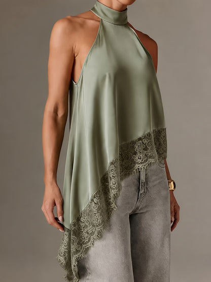 Effortless Going Out Top for Women with Asymmetric Fringe Halter Style
