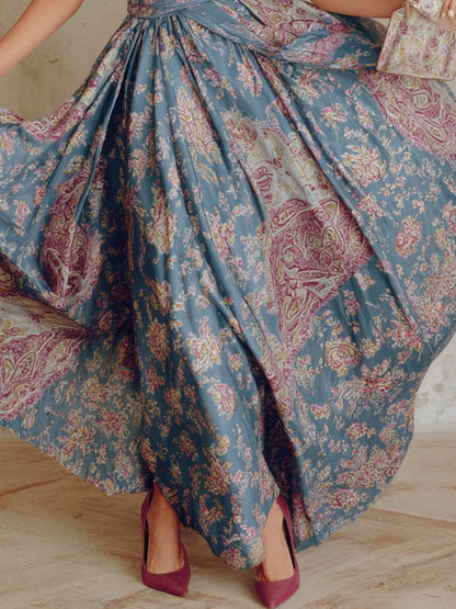 Effortless Floral Wrap Maxi Dress for Women with Halter Neck Tie Waist Flowing Skirt