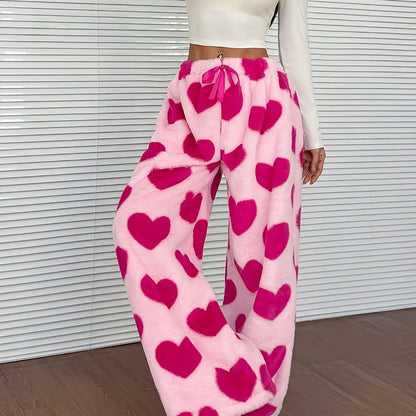 Cozy Plaid Plush Sweatpants for Women with Drawstring Waist Wide Leg Fleece Lounge Style