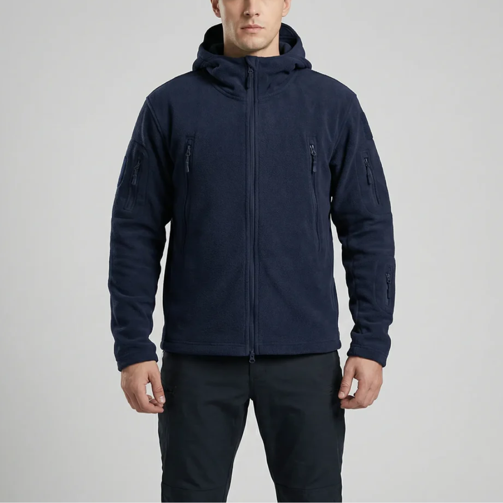 Warm Fleece Jacket for Men with Hooded Collar Long Sleeve Full Zip Tactical Outdoor Style