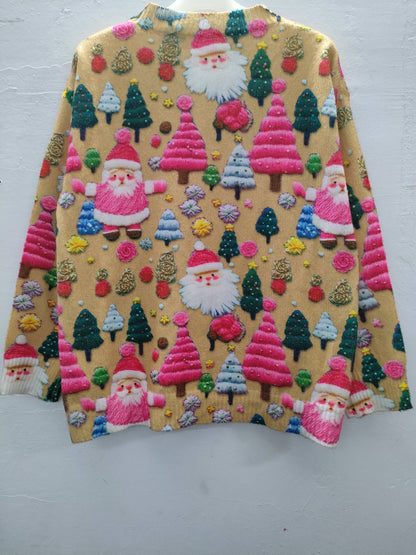 Cozy Christmas Tacky Sweater for Women with Crew Neck Long Sleeve Santa Print Oversized Knit Style
