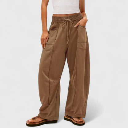 Effortless Khaki Cargo Wide Leg Pants for Women with High Waist Drawstring Patch Pocket Relaxed Style