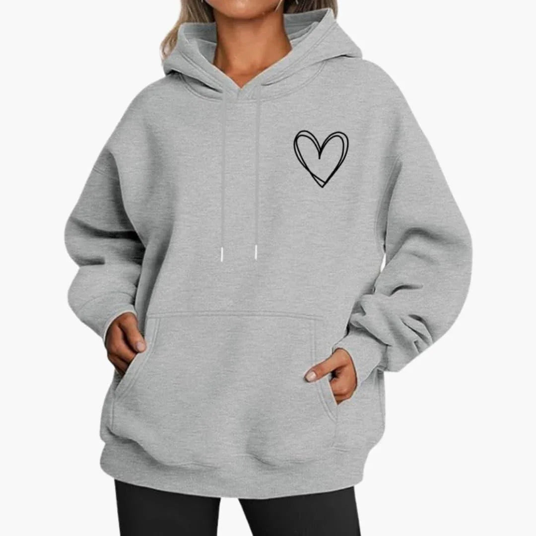 Comfortable Heart Print Hoodie for Women with Drawstring Hood Long Sleeve Oversized Relaxed Style