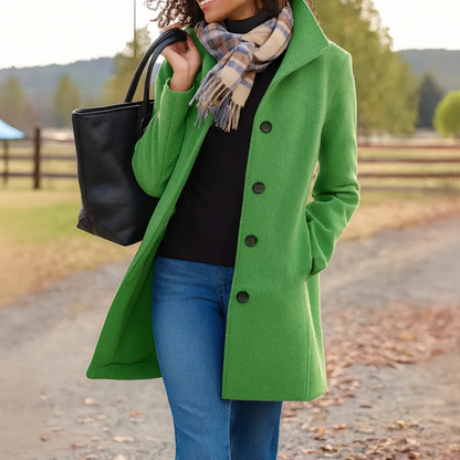 Elegant Wool Coat for Women with Notch Collar Long Sleeve Button Front Tailored Style