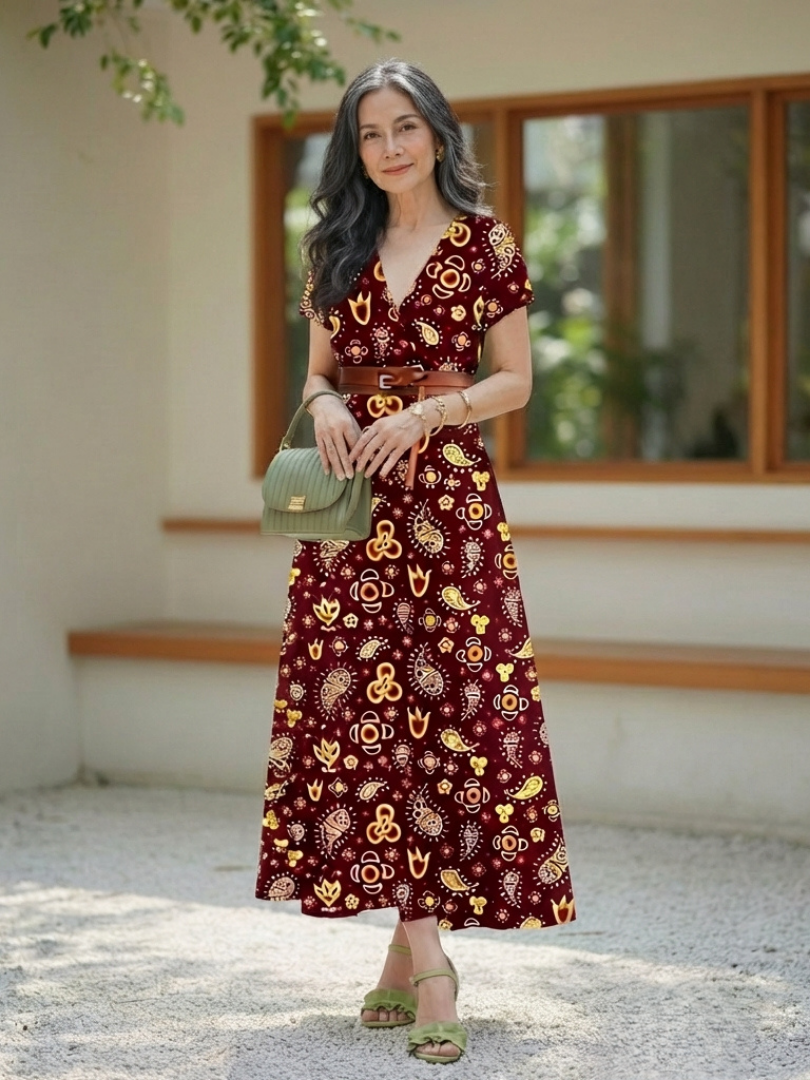 Effortless Floral Mini Dress for Women with V Neck Short Sleeve Belted Flowing Style