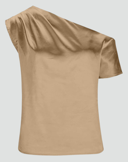 Elegant Satin Off The Shoulder Top for Women with Draped Asymmetric Sleeveless Silky Style
