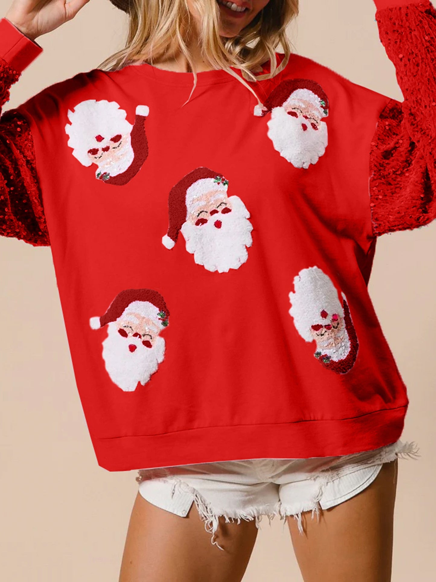 Comfortable Sequin Christmas Tacky Sweater for Women with Crew Neck Long Sleeve Santa Oversized Knit Style