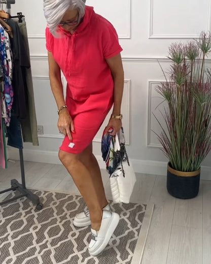 Comfortable Coral Hoodie Dress for Women with Drawstring Hood Short Sleeve Relaxed Shift Casual Style