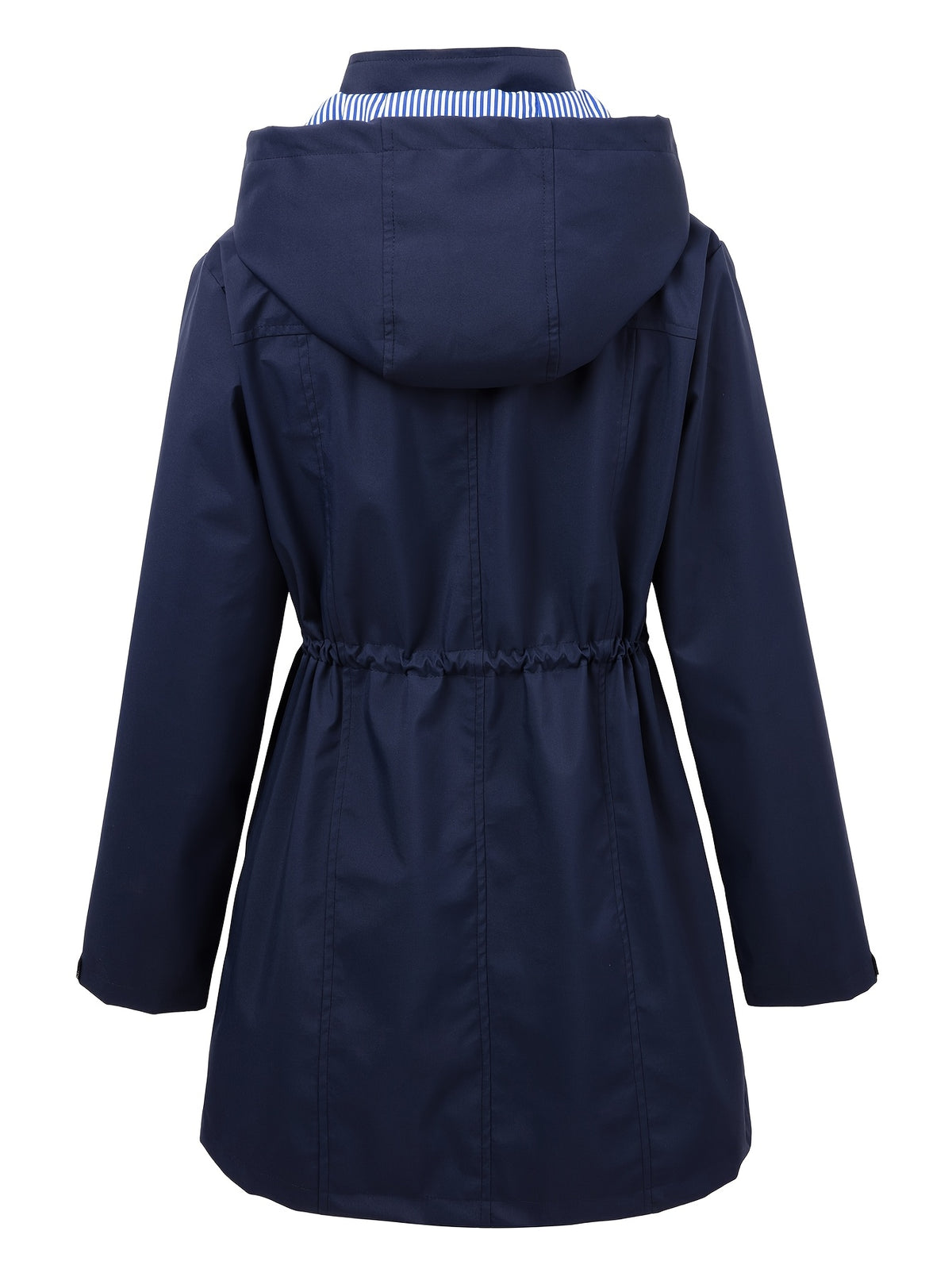 Chic Hooded Rainwear Jacket for Women with Drawstring Waist Zip Front Longline Windbreaker Outdoor Style