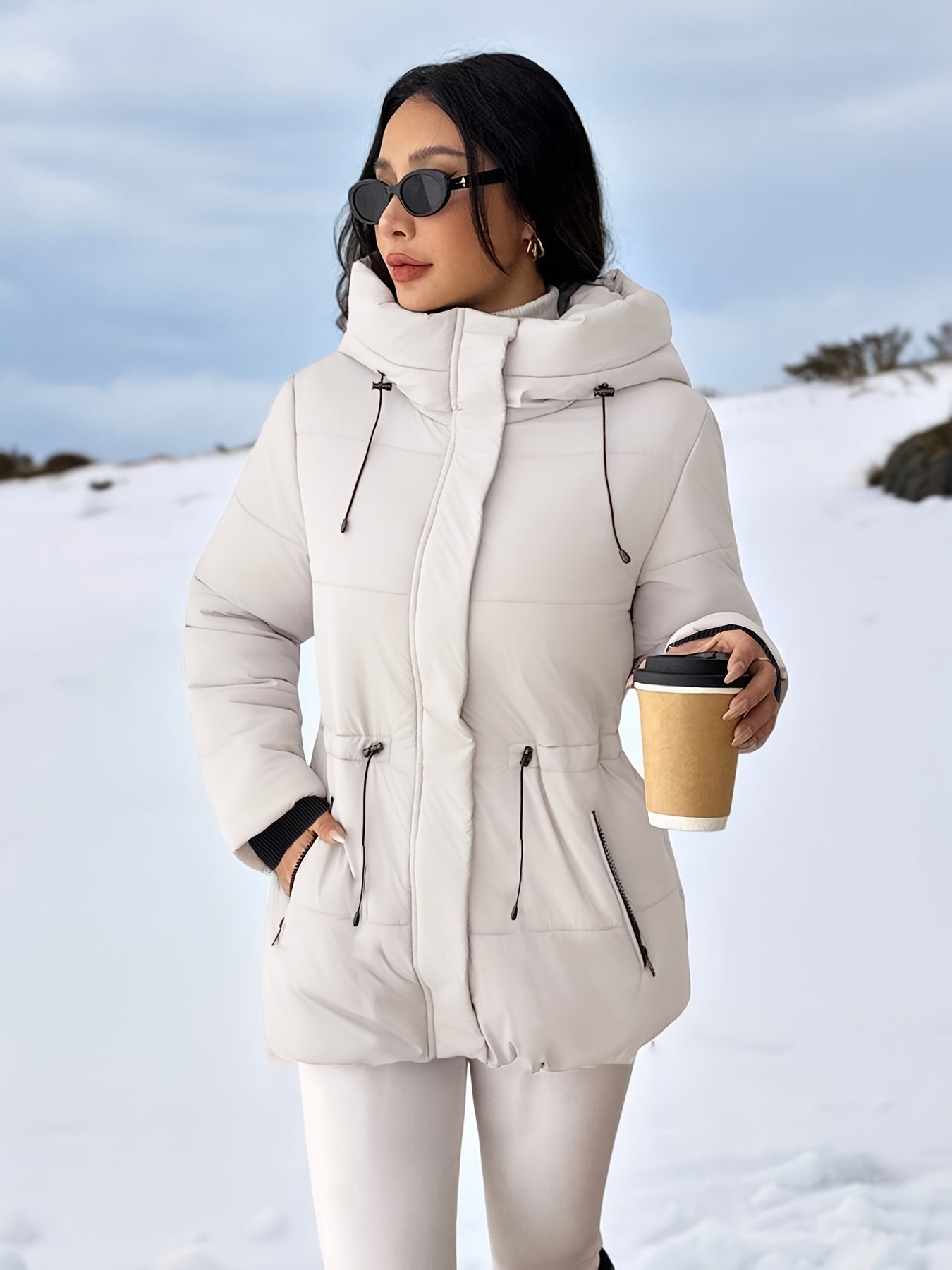 Cozy Quilted Bread Ski Jacket for Women with Stand Collar Loose Puffer Warm Winter Style
