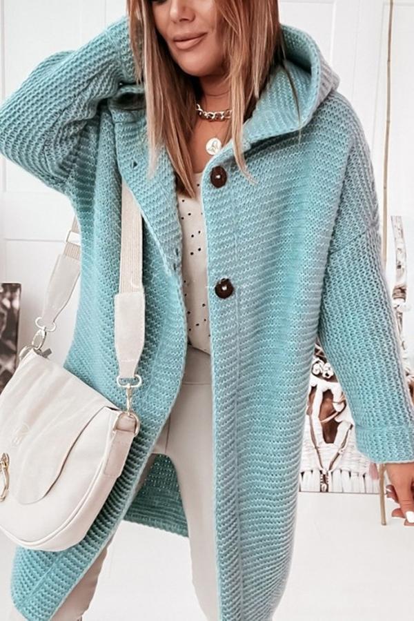 Cozy Long Knit Cardigan for Women with Hooded Neck Long Sleeve Button Front Duster Style