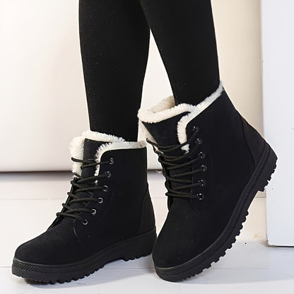 Cozy Lace Up Snow Boots for Women with Fleece Cuff Round Toe Lug Sole Winter Snowproof Style