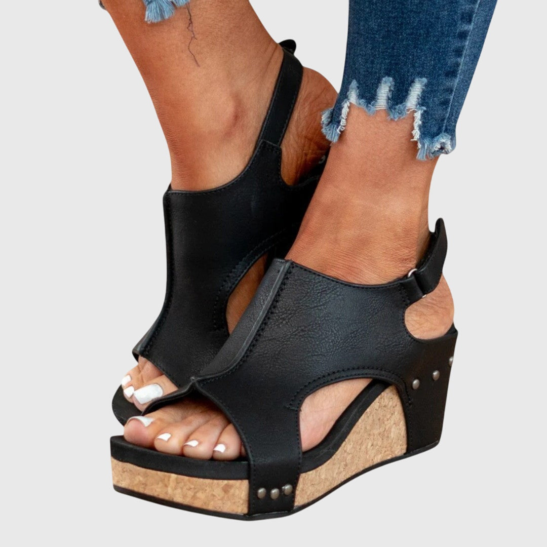Comfortable Orthopedic Sandals for Women with Crossover Strap Cork Wedge Platform Open Toe Casual Style