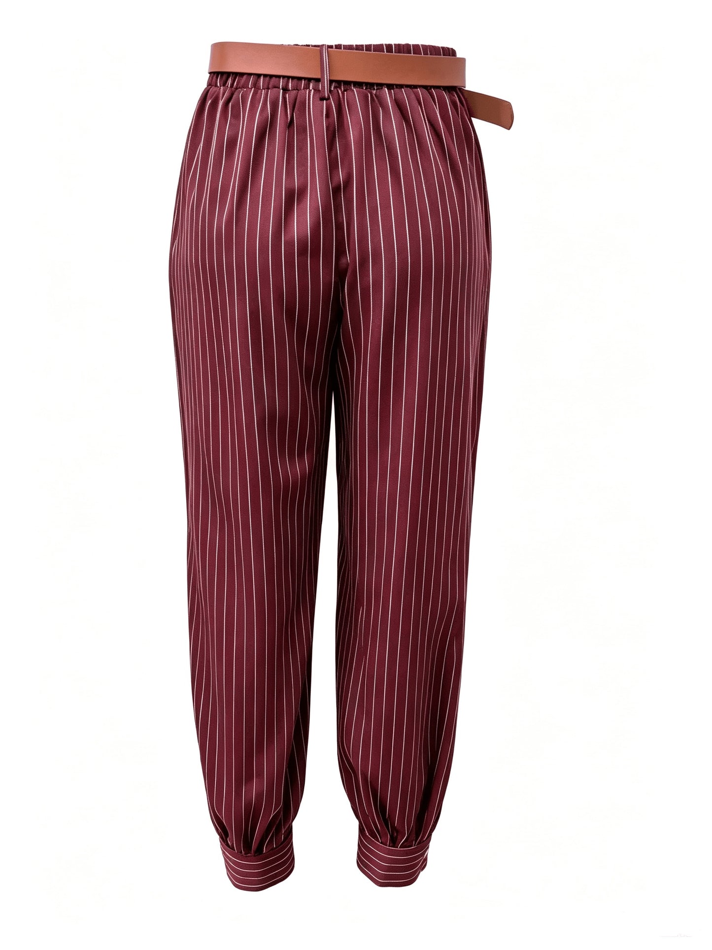 Elegant Black Pinstripe Chino Pants for Women with High Waist Pleated Cuffed Wide Leg Style