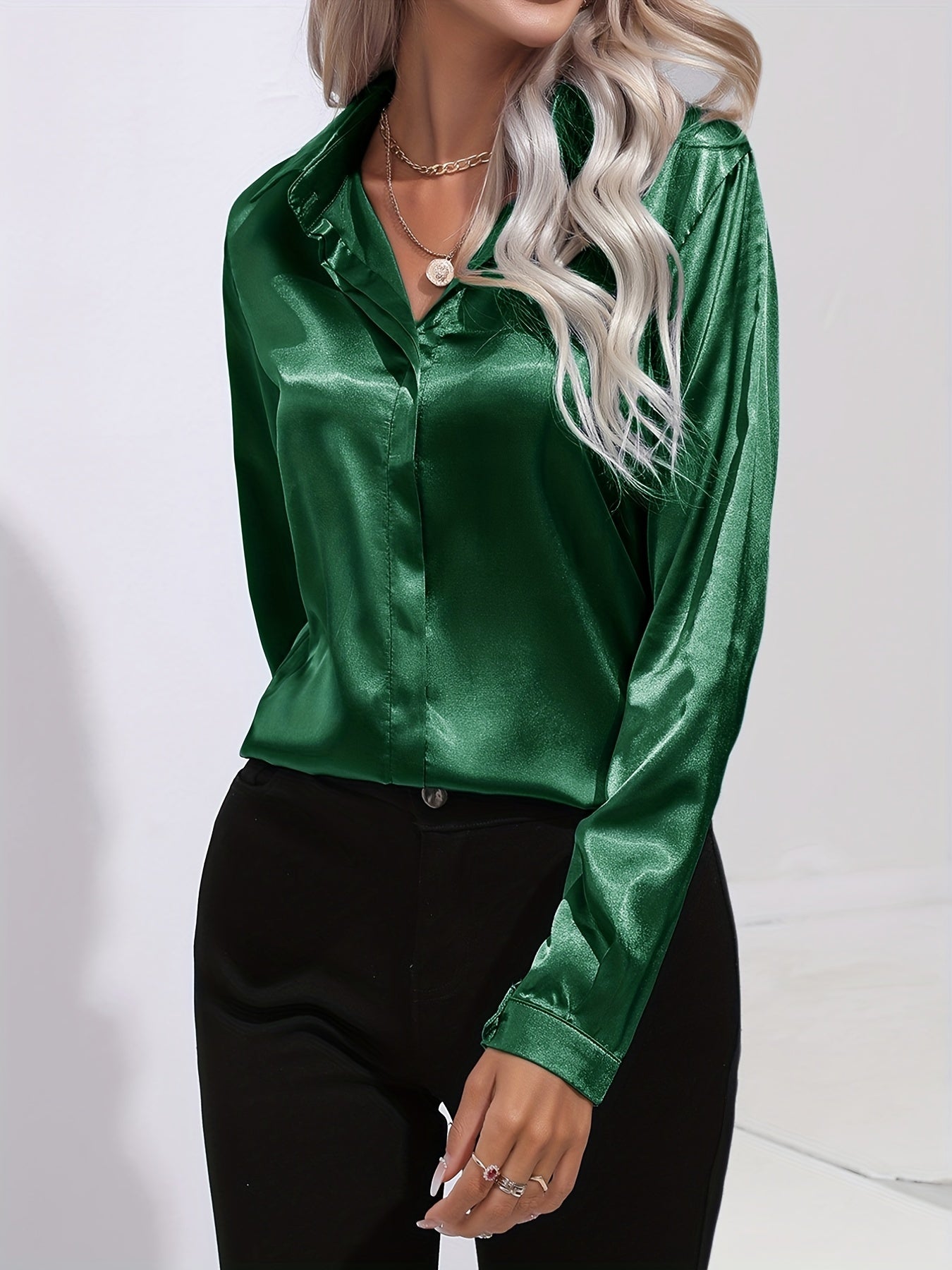 Donna | Women’s Button Down Long Sleeve Satin Blouses
