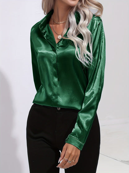 Donna | Women’s Button Down Long Sleeve Satin Blouses