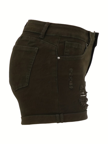 Stylish Ripped Denim Shorts for Women with High Waist Distressed Cuffed Hem Casual Street Style