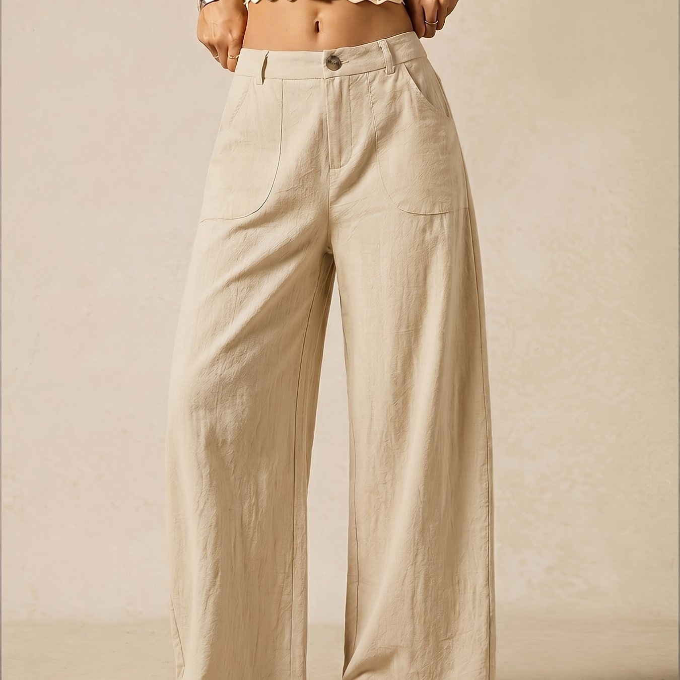 Effortless Linen Wide Leg Trousers for Women with High Waist Button Front Relaxed Casual Style