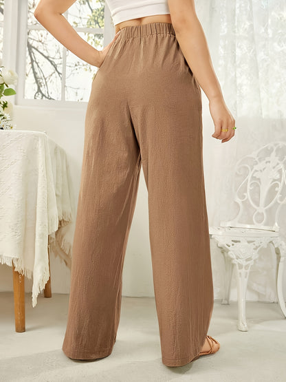 Effortless Linen Wide Leg Pants for Women with High Waist Drawstring Flowing Casual Style