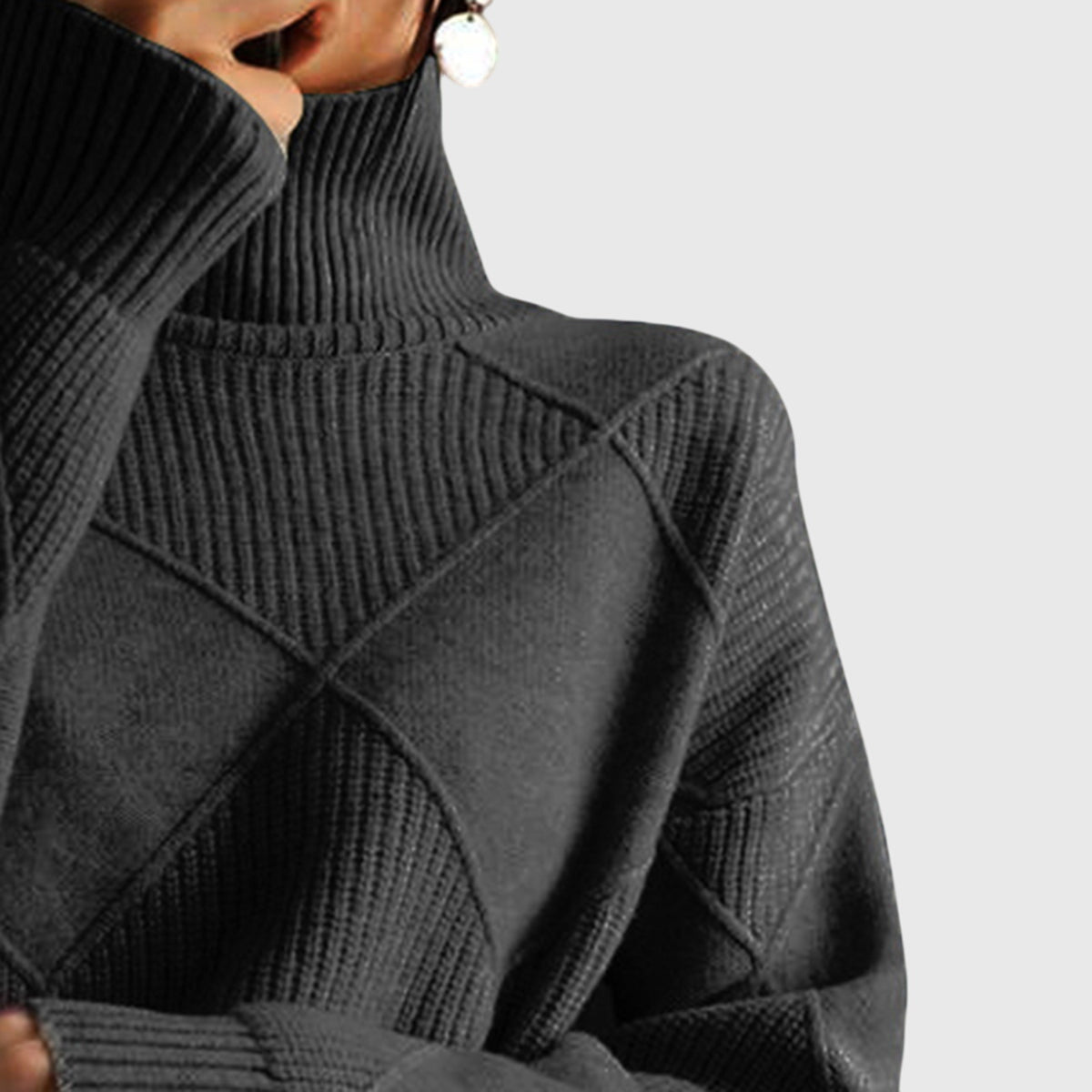 Comfortable Ribbed Knit Sweatshirt for Women with Turtleneck Long Sleeve Oversized Drop Shoulder Style