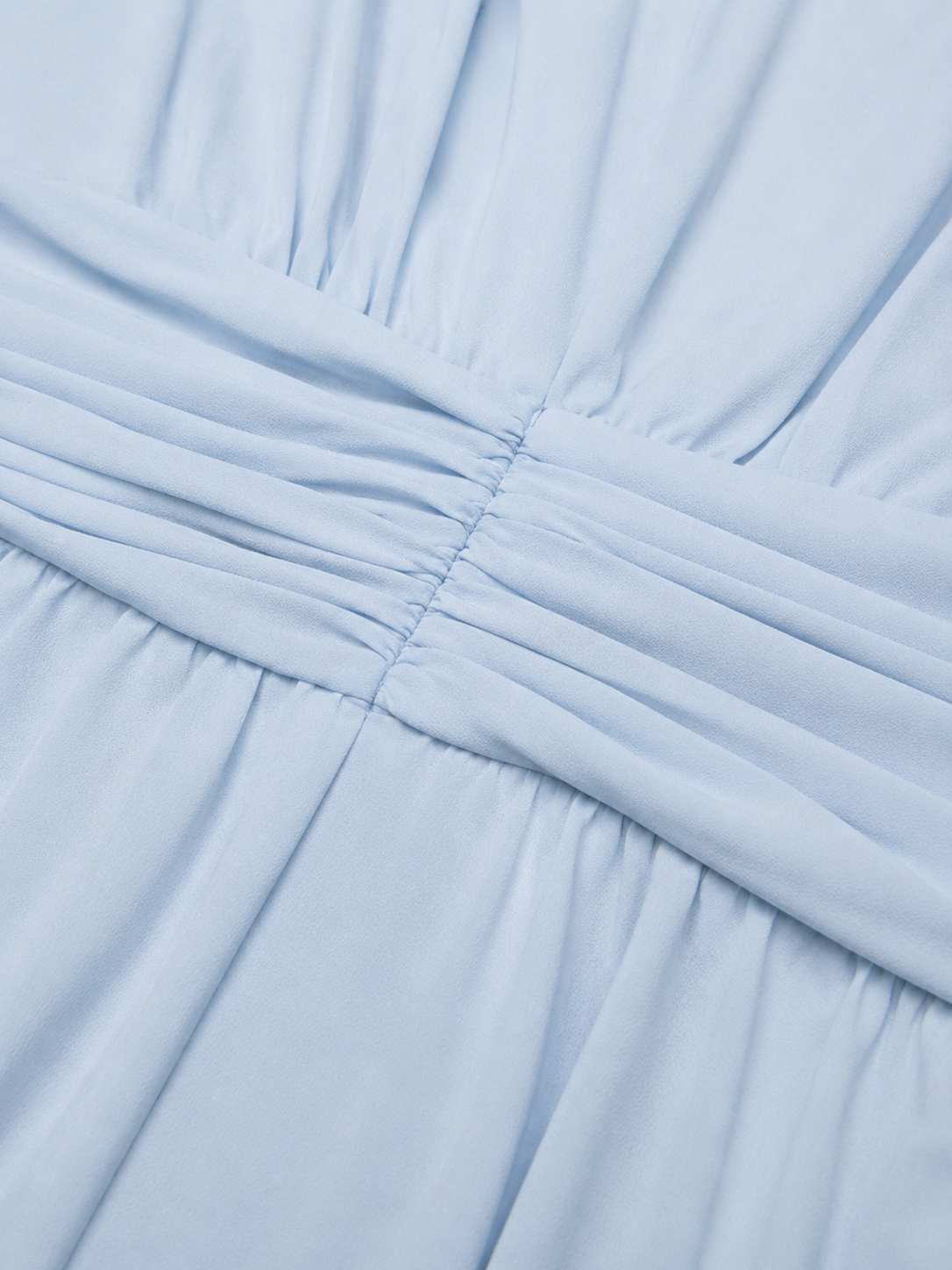 Elegant Light Blue Fall Wedding Guest Maxi Dress for Women with Round Neck Sleeveless Pleated Chiffon Formal Style