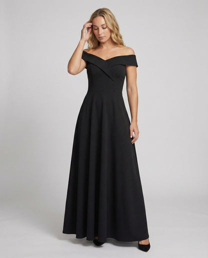 Elegant Burgundy Wedding Guest Dress for Women with Off Shoulder Fit and Flare Maxi Style