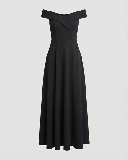 Elegant Burgundy Wedding Guest Dress for Women with Off Shoulder Fit and Flare Maxi Style