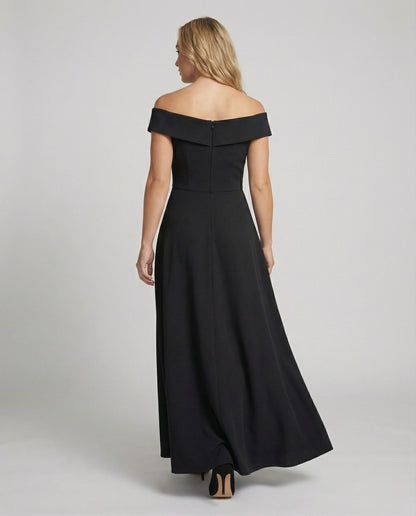 Elegant Burgundy Wedding Guest Dress for Women with Off Shoulder Fit and Flare Maxi Style