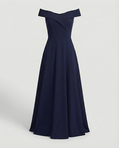 Elegant Burgundy Wedding Guest Dress for Women with Off Shoulder Fit and Flare Maxi Style
