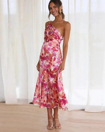 Violetta | Women's Floral Asymmetric Midi Dress with Sleeveless Design and Flowing Hem