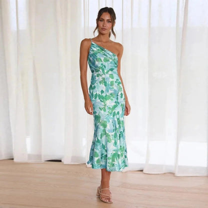 Violetta | Women's Floral Asymmetric Midi Dress with Sleeveless Design and Flowing Hem