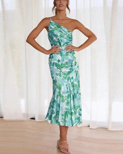 Violetta | Women's Floral Asymmetric Midi Dress with Sleeveless Design and Flowing Hem