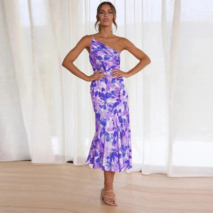Violetta | Women's Floral Asymmetric Midi Dress with Sleeveless Design and Flowing Hem