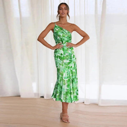 Violetta | Women's Floral Asymmetric Midi Dress with Sleeveless Design and Flowing Hem