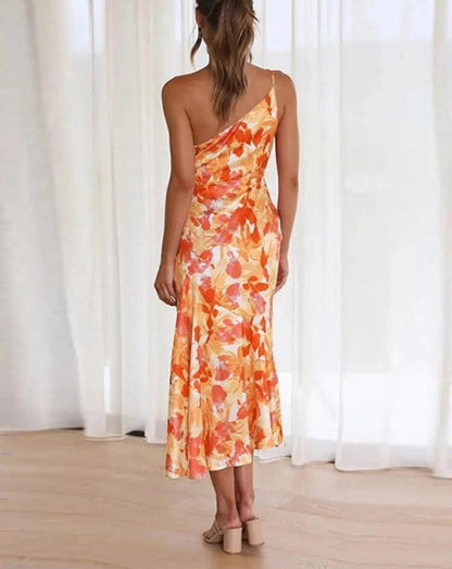 Violetta | Women's Floral Asymmetric Midi Dress with Sleeveless Design and Flowing Hem