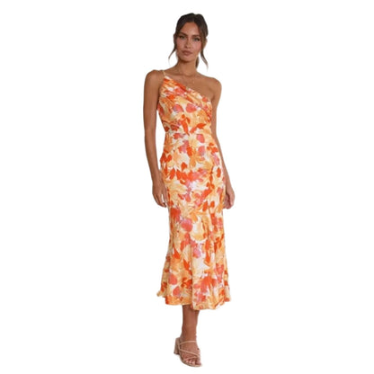 Violetta | Women's Floral Asymmetric Midi Dress with Sleeveless Design and Flowing Hem