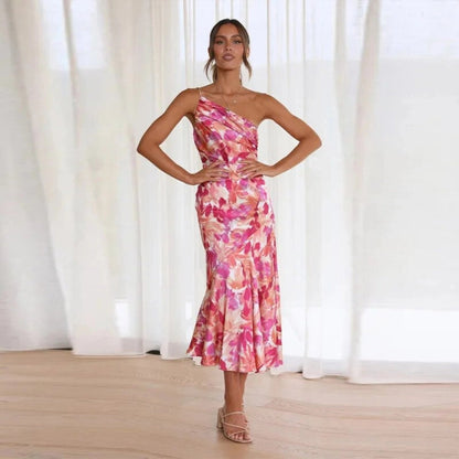 Violetta | Women's Floral Asymmetric Midi Dress with Sleeveless Design and Flowing Hem