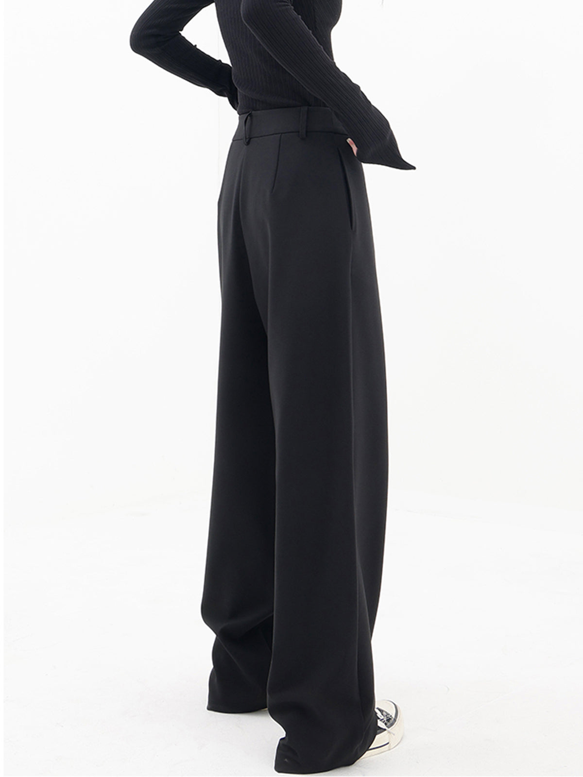 Effortless Wrap Front Wide Leg Pants for Women with High Waist Button Closure Relaxed Style