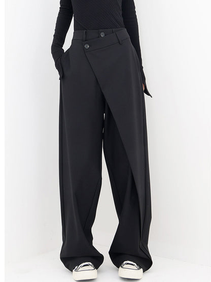 Effortless Wrap Front Wide Leg Pants for Women with High Waist Button Closure Relaxed Style