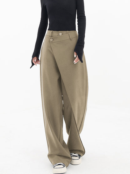 Effortless Wrap Front Wide Leg Pants for Women with High Waist Button Closure Relaxed Style