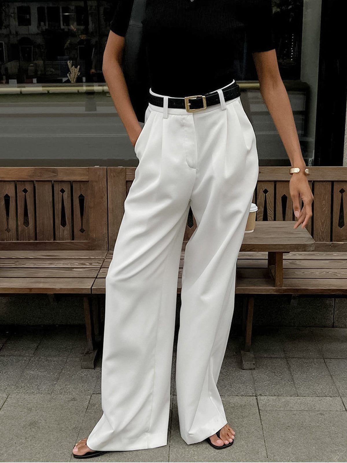 Elegant Tailored Wide Leg Pants for Women with High Waisted Pleated Front Relaxed Flowing Style