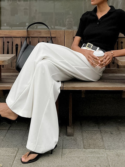 Elegant Tailored Wide Leg Pants for Women with High Waisted Pleated Front Relaxed Flowing Style