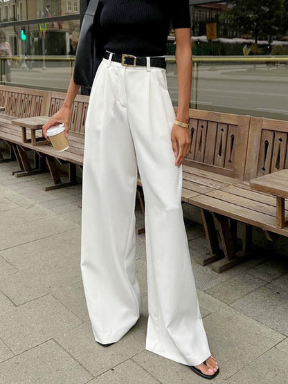 Elegant Tailored Wide Leg Pants for Women with High Waisted Pleated Front Relaxed Flowing Style