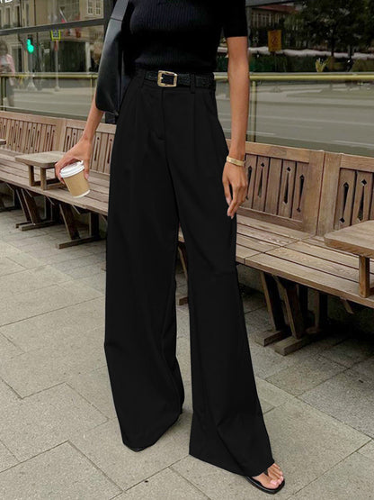 Elegant Tailored Wide Leg Pants for Women with High Waisted Pleated Front Relaxed Flowing Style