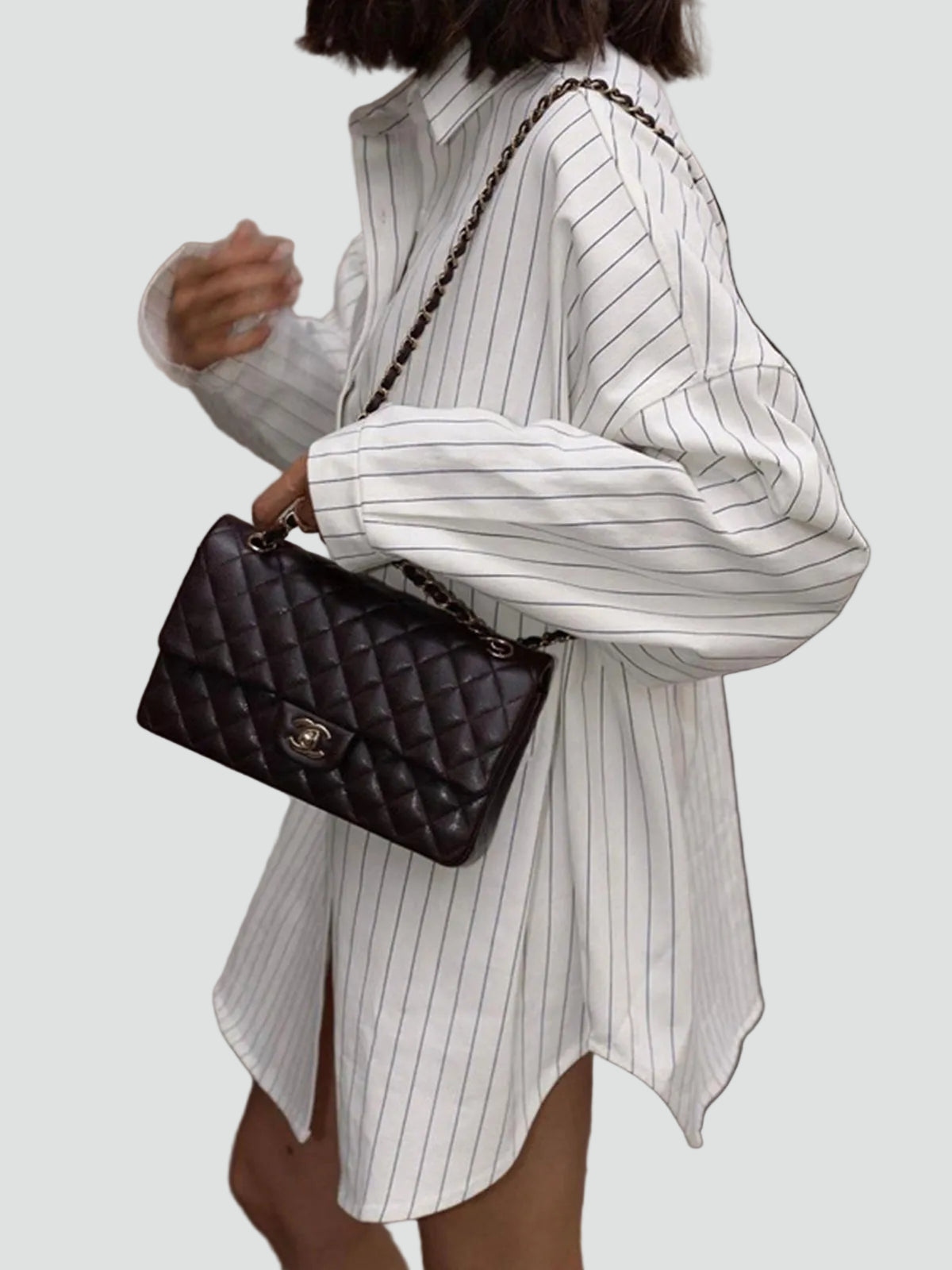 Effortless White Striped Shirt Dress for Women with Collar Long Sleeve Oversized Button Front Casual Style