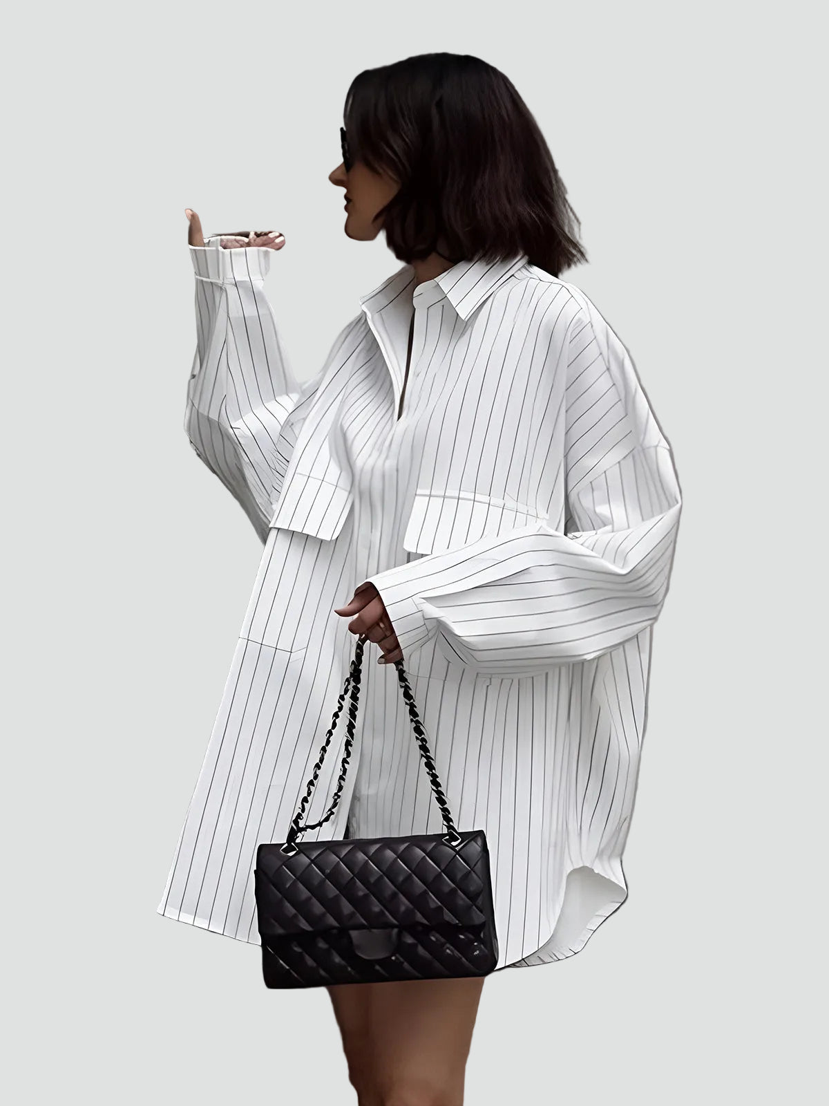 Effortless White Striped Shirt Dress for Women with Collar Long Sleeve Oversized Button Front Casual Style